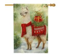 Bandiera natalizia invernale da giardino, alpaca bianca con sciarpa rossa e striscione decorativo per la casa, bandiera da giardino in iuta su entrambi i lati, decorazione per prato all'aperto 71 x