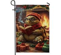 Bandiera natalizia invernale da giardino, tartaruga rossa, accogliente libro di lettura per le vacanze, decorazione per la casa, decorazione per prato esterno in iuta 30,5 x 45,7 cm