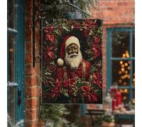 Bandiera natalizia nera con Babbo Natale, 71 x 101 cm, double-face, per decorazione esterna, stella di Natale afroamericana, bandiera per la casa, per vacanze all'aperto, cortile, prato