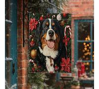 Bandiera natalizia per cani da montagna del Bernese, 71 x 101 cm, double-face, decorativa per esterni, per Natale, caramelle, poinsettia, cuccioli, bandierine per la casa, per le vacanze e gli animali