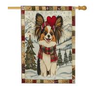 Bandiera natalizia per cani Papillon, 71 x 101 cm, per esterni, patchwork di Natale, bandiera verticale standard per la casa, per animali domestici, cortile, cortile, decorazione per esterni