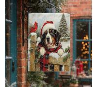 Bandiera natalizia per casa del cane da montagna del Bernese, 71 x 101 cm, double-face, decorativa per esterni, per Natale, fattoria, cardinale, cucciolo, cortile, casa, casa, vacanze, animali