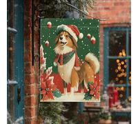 Bandiera natalizia per casa del cane Rough Collie, 71 x 101 cm, double-face, per decorazione esterna, Natale, neve, stella di Natale, cucciolo, cortile, bandiera per la casa, divertente e carina per