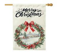 Bandiera natalizia per la casa con pigne 71,1 x 101,6 cm, double face, decorativa per esterni, ghirlanda natalizia con città innevata, bandiera per la casa, ghiande per esterni, cortile, prato