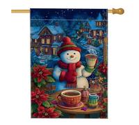 Bandiera natalizia per la casa con pupazzo di neve, tazza da caffè natalizia rossa a forma di stella di Natale, su entrambi i lati, decorativa, per esterni, prato, cortile, patio, ingresso, 71 x 101