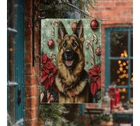 Bandiera natalizia per la casa del cane pastore tedesco, 71 x 101 cm, double-face, decorativa per esterni, per Natale, caramelle, poinsettia, cuccioli, bandierine per la casa, per le vacanze e gli