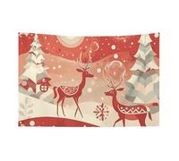 Bandiera natalizia rossa con renna, 89 x 150 cm, non sbiadisce, bandiera di benvenuto, da giardino, cortile, casa, cartello decorativo per interni ed esterni, decorazione per la casa