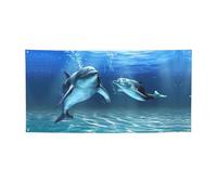 Bandiera natalizia stampata con delfini nel mare, striscione colorato ideale per giardino, bar e riunioni di amici