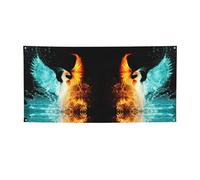 Bandiera natalizia stampata con fenice del fuoco e dell'acqua, striscione colorato ideale per giardino, bar e riunioni di amici