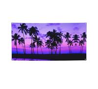 Bandiera natalizia stampata con palme viola al tramonto, striscione colorato ideale per giardino, bar e riunioni di amici