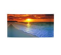 Bandiera natalizia stampata con spiaggia con tramonto, striscione colorato ideale per giardino, bar e riunioni di amici