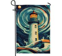 Bandiera nautica da giardino a forma di faro, onde dell'oceano in vortice, striscione per decorazione domestica, stampa su due lati, decorazione per prato all'aperto, 12 x 18 pollici