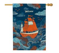 Bandiera nautica da giardino di benvenuto, blu vintage con scena oceanica, decorazione per esterni, decorazione per la casa su entrambi i lati, per primavera estate e cortile, 71 x 101 cm