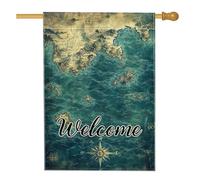 Bandiera nautica vintage da giardino di benvenuto, bandiera blu con mappa dell'oceano, bandiera decorativa per la casa, bandiera da cortile su entrambi i lati, decorazione per esterni, perfetta per