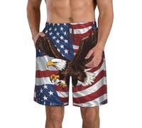 Bandiera nazionale americana con stampa aquila elegante pantaloncini da spiaggia da uomo leggeri e accoglienti pantaloncini da bagno estivi casual gite vacanze, bianco, XL