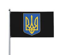 Bandiera nazionale dell'Ucraina con emblema della casa, bandiera 3x5 piedi su un lato esterno, striscioni dai colori vivaci anti-sbiadimento decorazione esterna del cortile