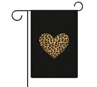 Bandiera nera con stampa leopardata a forma di cuore su sfondo nero, per giardino, casa, cortile, esterno, festività, in iuta, double face, 30,5 x 45,7 cm
