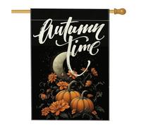 Bandiera nera divertente autunnale con zucca, 71 x 101 cm, double face, decorativa per esterni, con fiori di luna estetica autunnale, bandiera per la casa, stile retrò vintage per esterni, bandiera