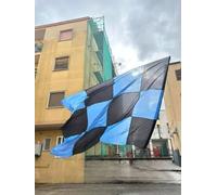 bandiera nero azzurro atalanta , poliestere 2x3m a scacchi cucito d'asta omaggio