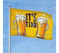 Bandiera Now It's A Beer Time 3 * 2FT, 3x5FT con stampa di bicchiere di birra giallo e rondella in ottone, decorazione per festa Oktoberfest tedesca, bandiera da appendere per bar, giardino, terrazza 