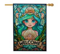 Bandiera oceanica da giardino a forma di sirena, color foglia di tè, decorazione per la casa, striscione artistico su entrambi i lati, per la decorazione estiva del prato all'aperto, 71 x 101 cm