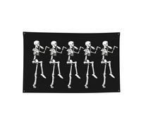 Bandiera orizzontale a quattro fori con teschio snodabile per Halloween, morbida e resistente allo sbiadimento, da appendere alla parete per la stanza del college