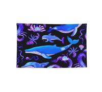 Bandiera orizzontale stampata a quattro fori con pesci balena oceanica, morbida e resistente allo sbiadimento, da appendere alla parete per la stanza del college