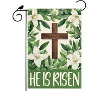 Bandiera Pace He Is Risen Cross Lily Flowers Easter Resistente Alle Intemperie Bandiera Decorativa Robuste Striscione Da Giardino Per Celebrazioni Casa Vacanza 12X18 Inch