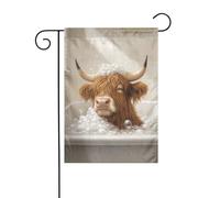 Bandiera Pace Highland Cow Lounging In Bathtub Con 2 Occhielli Bandiera Di Benvenuto Appendere Bandiere Giardino Per Celebrazioni Prato All'Aperto 12X18 Inch