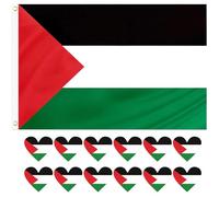 Bandiera Palestina, 150 x 90 cm, 1 con 12 adesivi a forma di cuore, bandiera palestinese, bandiera palestina, bandiere palestinesi con occhielli, bandiere resistenti alle intemperie per esterni