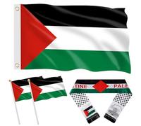 Bandiera Palestina 150 x 90 cm, Bandiera Palestina Sciarpa 135 x 13,5 cm, 2 Bandiere Palestinesi girevoli 13,5 x 21,5 cm, bandiera palestinese con Occhielli, Ideale per gli amanti delle bandiere