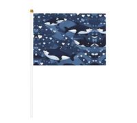 Bandiera palmare a doppia faccia con balena blu - 14 x 20,8 cm - feste, eventi sportivi tifo oggetti di scena