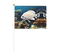 Bandiera palmare a doppia faccia con pesci bianchi e dorati, 14 x 20,8 cm, per feste, eventi sportivi e tifosi
