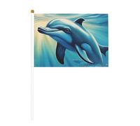Bandiera palmare con delfino oceano che ti guarda, 1 confezione da 6 e 10 bandierine portatili, striscioni su bastone, piccole bandiere per sfilate, feste, bar, compleanni
