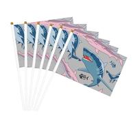 Bandiera palmare con stampa di pesci blu in stile cartone animato, bandiere versatili per matrimoni, compleanni, vacanze, sport, parata, spettacolo