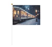 Bandiera palmare con treno notturno innevato, 14 x 20,8 cm, adatta per feste, eventi sportivi, celebrazioni