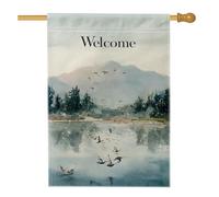 Bandiera panoramica da giardino con uccelli ad acquerello, banner blu chiaro con paesaggio naturale, decorazione per esterni su entrambi i lati per primavera estate decorazione del prato 71 x 101 cm