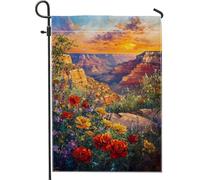 Bandiera panoramica del Grand Canyon, bandiera da giardino con vivaci fiori al tramonto, striscione decorativo per la casa, bandiera da giardino in iuta su entrambi i lati, decorazione per esterni