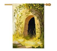 Bandiera panoramica della casa della tomba di Pasqua primaverile 71 x 101 cm su entrambi i lati per la decorazione esterna, pianta erba paesaggio frontale tela bandiera casa, vacanza all'aperto