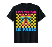 Bandiera pansessuale con scritta "I Put The Pan In Panic LGBTQ" Maglietta