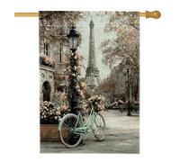 Bandiera parigina da giardino con bici, verde menta, floreale, decorazione per la casa, bandiera da cortile in iuta su entrambi i lati, per decorazione primaverile all'aperto, 71 x 101 cm