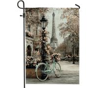 Bandiera parigina da giardino con bici, verde menta, floreale, decorazione per la casa, bandiera da cortile in iuta su entrambi i lati, per decorazione primaverile all'aperto, 30,5 x 45,7 cm