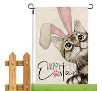 Bandiera pasquale - Bandiera stagionale con gatto con orecchie da coniglio, 45 x 30 cm, in iuta su entrambi i lati, striscione pasquale per giardino esterno, animali dei cartoni animati, cartello
