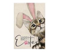Bandiera pasquale - Striscione primaverile con gatto nelle orecchie da coniglio, adorabile bandiera da giardino pasquale, giardino felice, decorazione da giardino su entrambi i lati, per esterni e