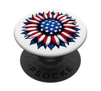 Bandiera patriottica americana con girasole e scritta "Let Freedom Bloom" PopSockets PopGrip Adesivo