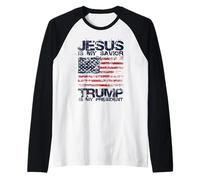 Bandiera patriottica Americana con Scritta Jesus Is My Savior Maglia con Maniche Raglan