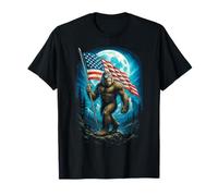 Bandiera patriottica Bigfoot Che Porta sotto la Luna Piena 4 luglio Maglietta