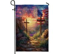 Bandiera patriottica cristiana da giardino, fuochi d'artificio croci al tramonto paesaggio decorazione per la casa, doppio lato, decorazione per prato all'aperto, stile indipendenza estiva 30,5 x 45,7