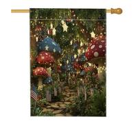 Bandiera patriottica da giardino a forma di fungo, rosso e blu, stelle delle fate con luci, striscione su entrambi i lati, per festa dell'indipendenza, decorazione per esterni, vacanze stagionali, 71