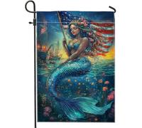 Bandiera patriottica da giardino a forma di sirena, bandiera blu verde oceanica per la decorazione della casa, decorazione estiva per il prato, doppia faccia vibrante bandiera da giardino 30,5 x 45,7